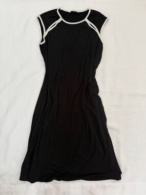 Black Sleeveless Midi Dress with White Trim
